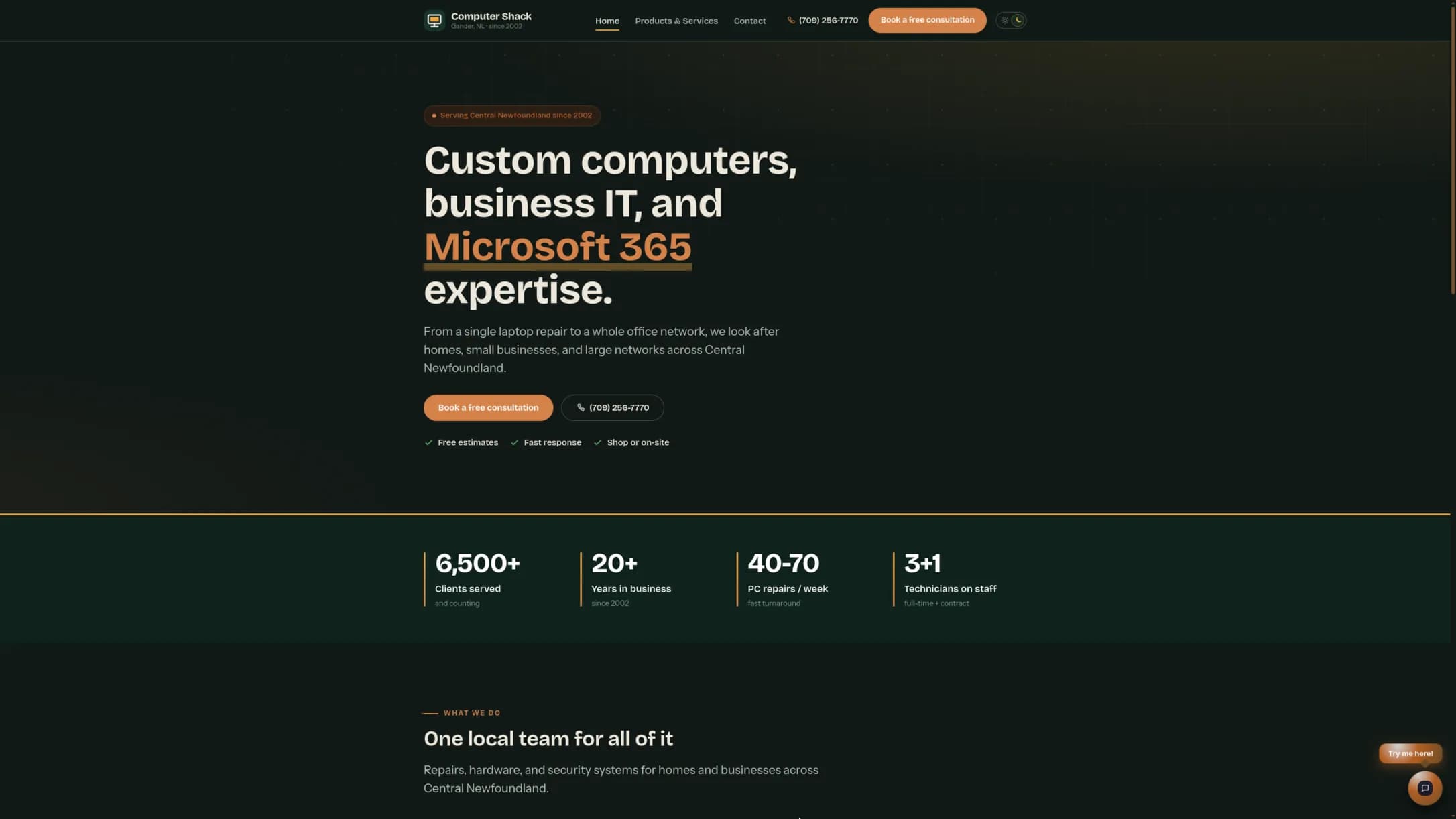 The Studio rebuild preview homepage: Custom computers, business IT, and Microsoft 365 expertise, led with the local shop
